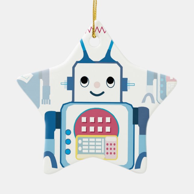 Coole blaue Roboter-Geschenk-Neuheiten Keramikornament (Vorne)