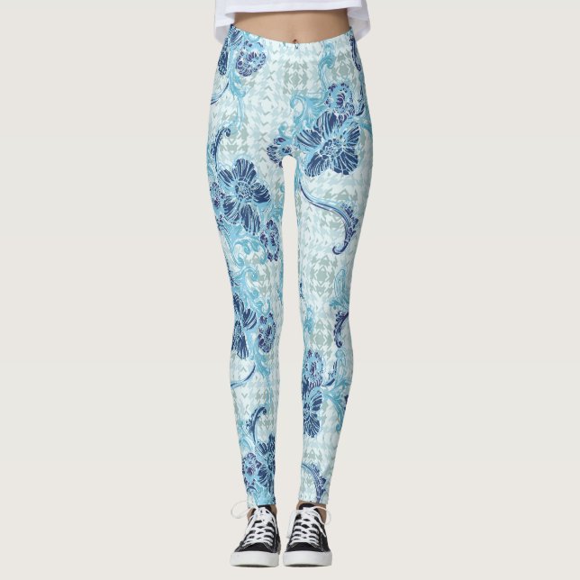 Coole blaue Ruhe mit Ocean-Inspiriert Muster Leggings (Vorderseite)