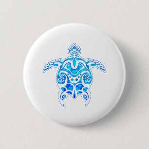 Coole blaue Stammes- Schildkröte Button