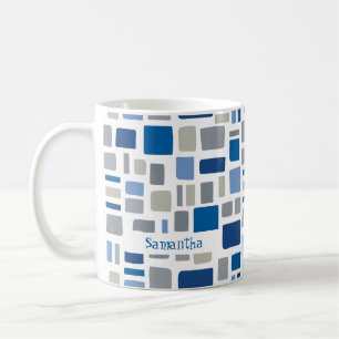 Coole blaue und graue Farben Wonky Quadrate & Rech Kaffeetasse