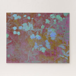 Coole blaue und rosafarbene Kunst mit Blumenmuster Puzzle