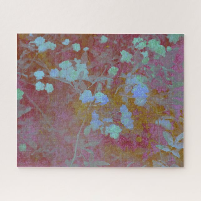 Coole blaue und rosafarbene Kunst mit Blumenmuster Puzzle (Horizontal)