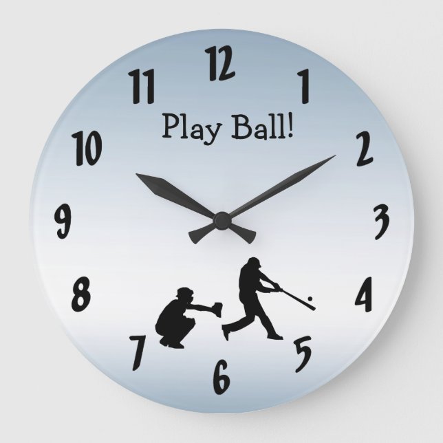 Coole Blue Play Ball Baseball Sportuhr Große Wanduhr (Vorderseite)