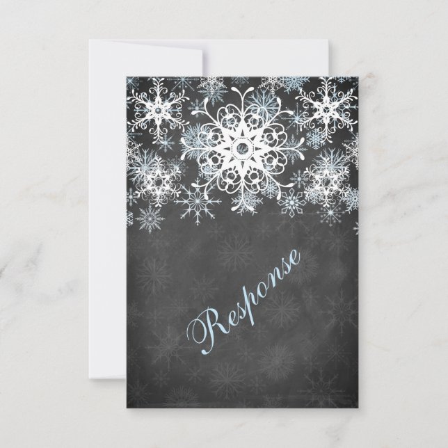 Coole Blue Snowy Chalkboard Style Wedding RSVP Car Einladung (Vorderseite)