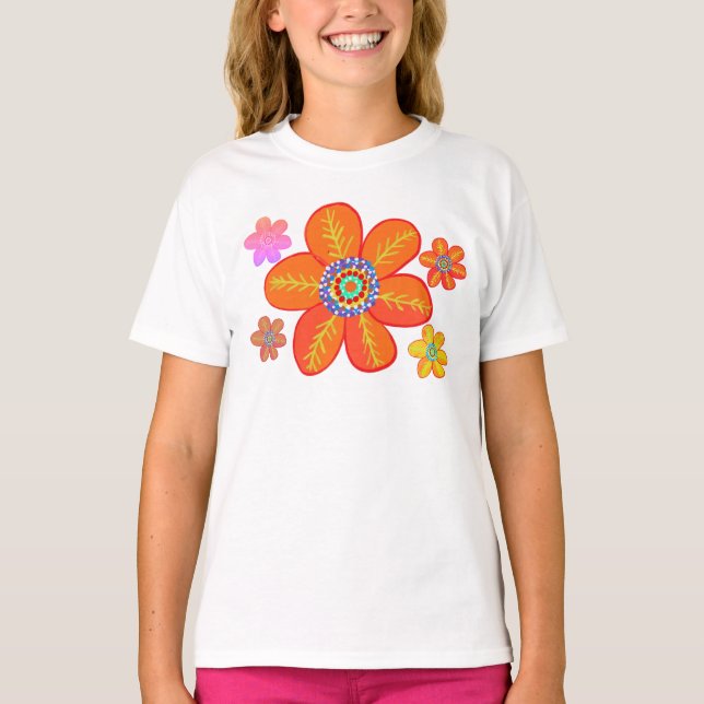 Coole Blume von Rot Orange T-Shirt (Vorderseite)