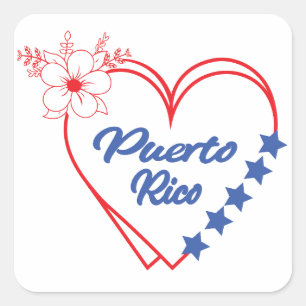 Coole Blumenpuerto Rico Herzerkrankung Quadratischer Aufkleber