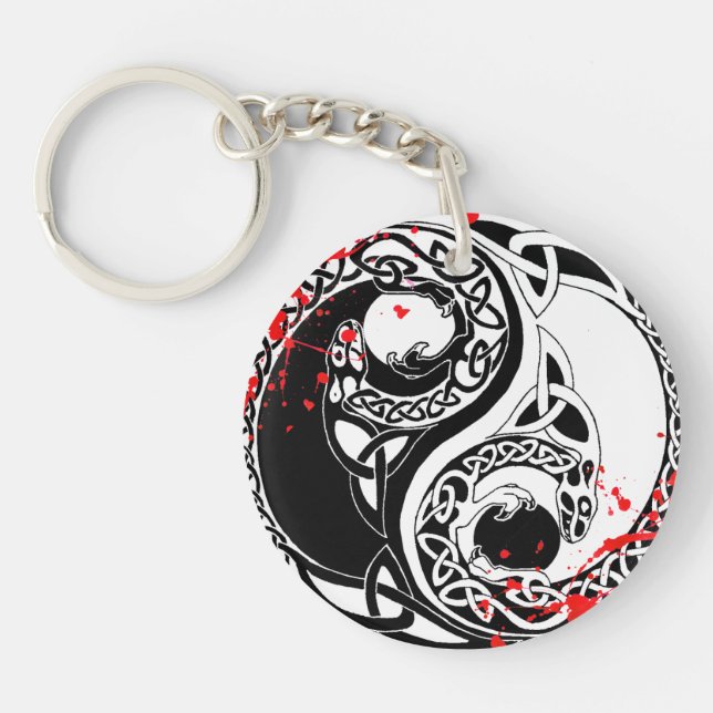 Coole Blut-Spritzer Yin Yang Drachen tätowieren Schlüsselanhänger (Vorderseite)