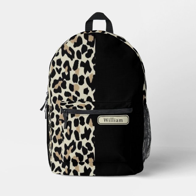 Coole Bone Beige Brown Black Leopard Print Tees Bedruckter Rucksack (Vorderseite)