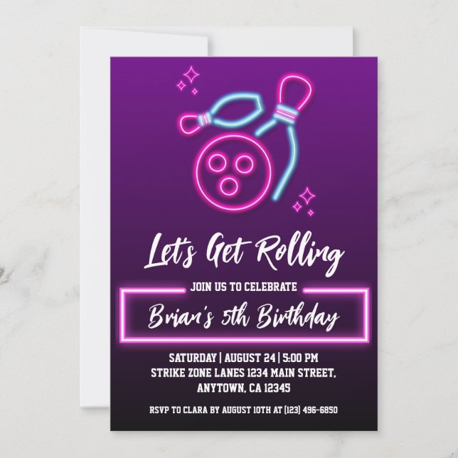 coole Bowling-Party Einladungen (Vorderseite)