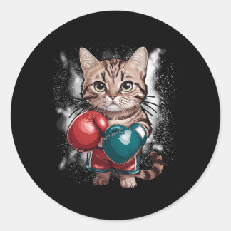 Coole Boxkatze mit Sporthandschuhen für Jungen und Runder Aufkleber