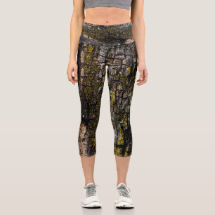Coole Braune Braunholzrinde mit Gelbflecht Capri Leggings