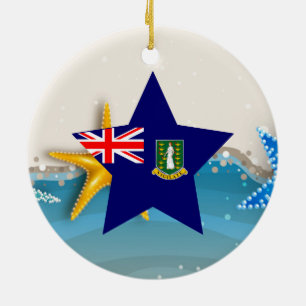 Coole British- Virgin Islandsflagge am Strand Keramik Ornament