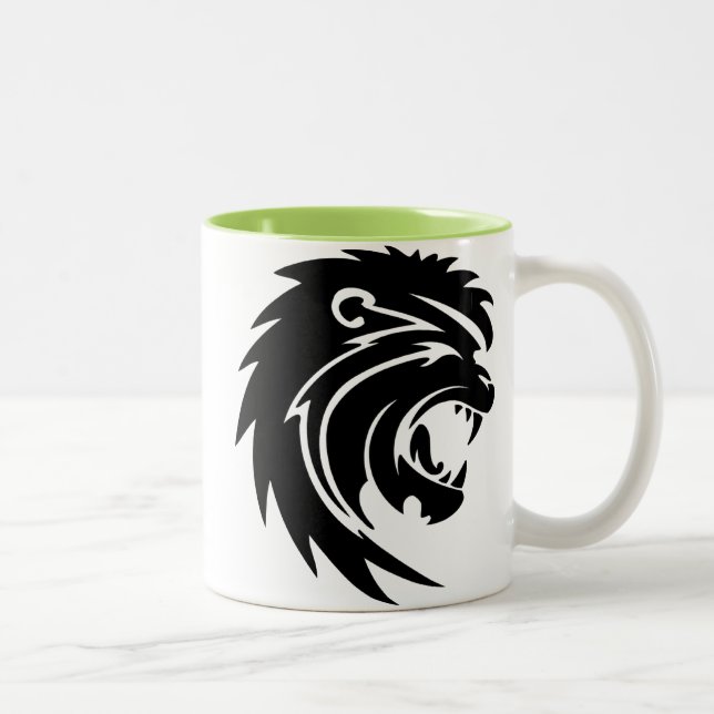 Coole Brüllenlöwe-Silhouette Zweifarbige Tasse (Rechts)