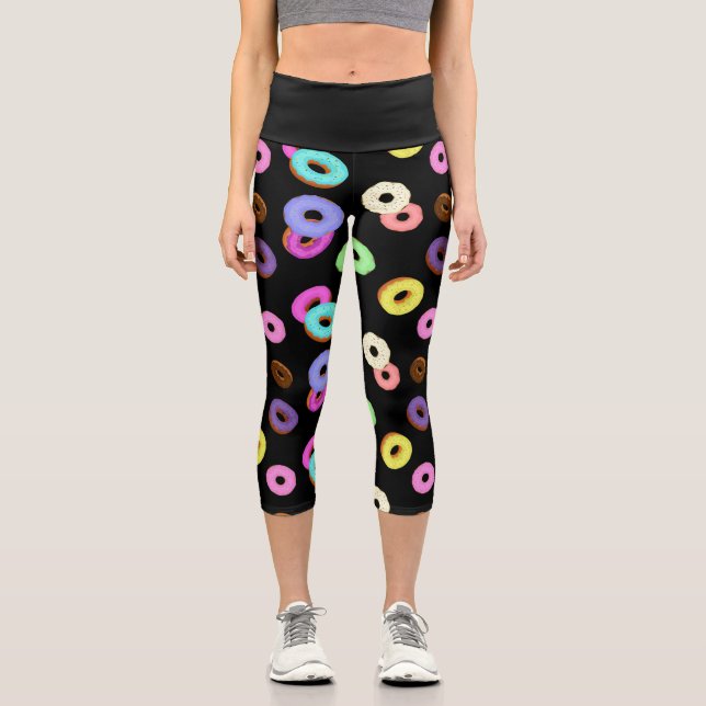 Coole, bunte Donuts schwarz Capri Leggings (Vorderseite)