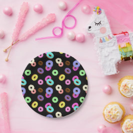 Coole, bunte Donuts schwarz Pappteller