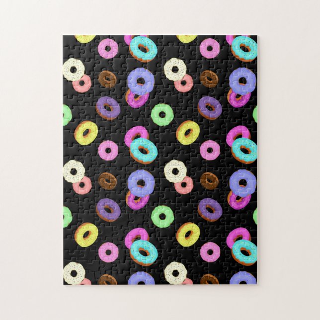 Coole, bunte Donuts schwarz Puzzle (Vertikal)