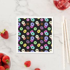 Coole, bunte Donuts schwarz Serviette