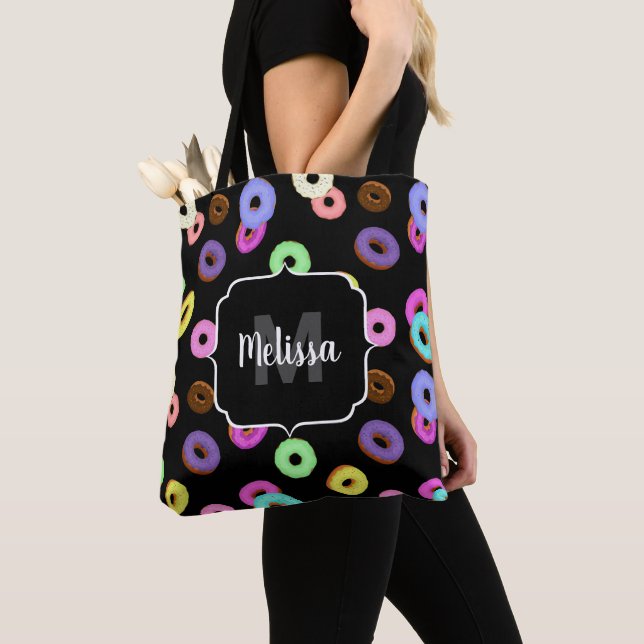 Coole, bunte Donuts schwarze Monogramm (Von Nahem)