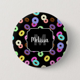 Coole, bunte Donuts schwarze Monogramm Button