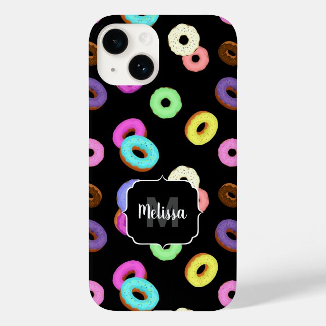 Coole, bunte Donuts schwarze Monogramm Case-Mate iPhone Hülle (Rückseite)