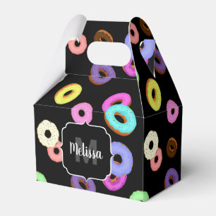 Coole, bunte Donuts schwarze Monogramm Geschenkschachtel