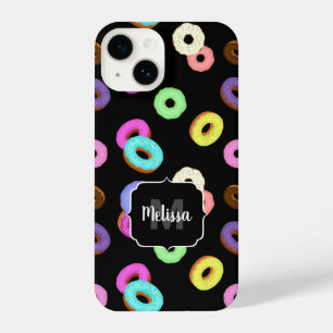 Coole, bunte Donuts schwarze Monogramm iPhone 14 Hülle