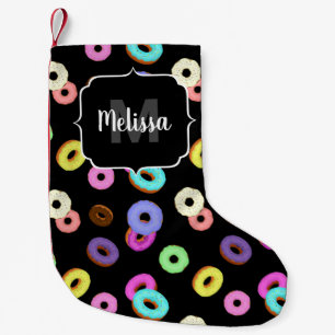 Coole, bunte Donuts schwarze Monogramm Kleiner Weihnachtsstrumpf