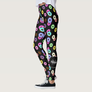 Coole, bunte Donuts schwarze Monogramm Leggings
