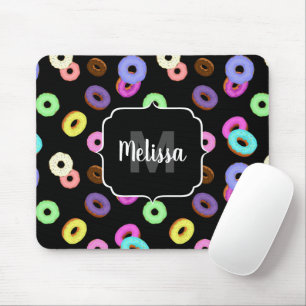 Coole, bunte Donuts schwarze Monogramm Mousepad