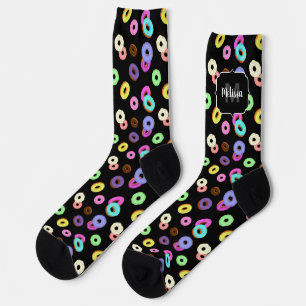 Coole, bunte Donuts schwarze Monogramm Socken