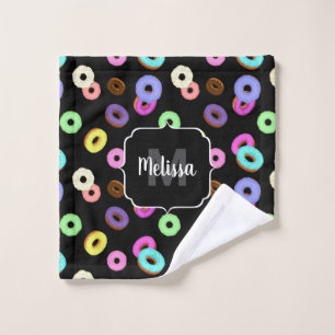 Coole, bunte Donuts schwarze Monogramm Waschlappen