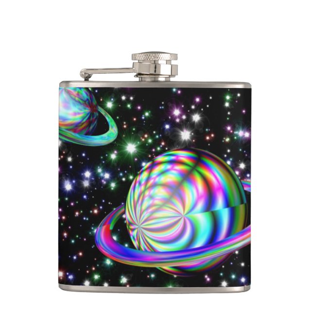 Coole bunte Galaxie-Flasche Flachmann (Vorderseite)