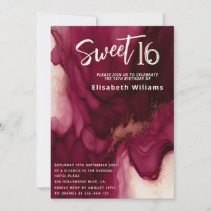 Coole burgundische Abstrakte Alkoholfarbe Einladung