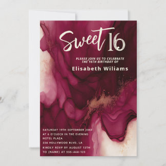 Coole burgundische Abstrakte Alkoholfarbe Einladung