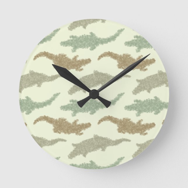 Coole Camouflage Alligatoren - nahtloses Muster. Runde Wanduhr (Vorderseite)
