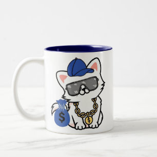 Coole Cartoon-Katze mit Bargeld Zweifarbige Tasse