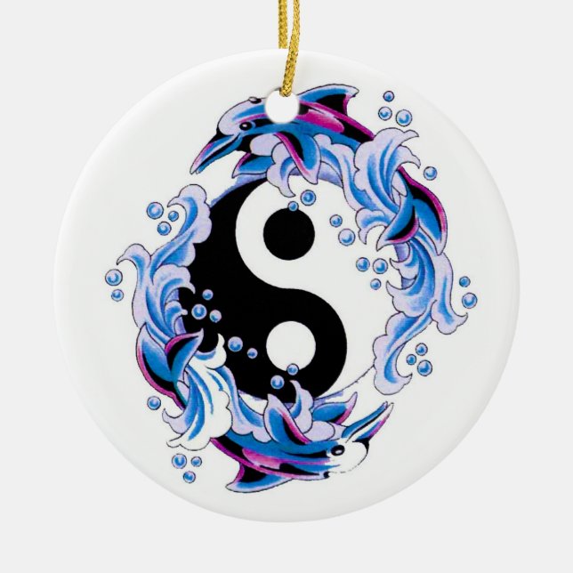 Coole Cartoontätowierungssymbol Yin Yang Delphine Keramikornament (Vorne)