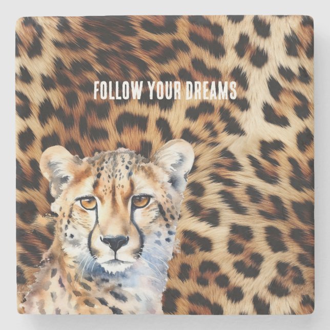 Coole Cat Cheetah Leopard Steinuntersetzer (Vorderseite)