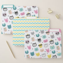 Coole Cat Faces Aquamarin Gelbes Zickzack Muster