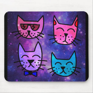 Coole Cat Faces auf einem Weltraumhintergrund Mousepad