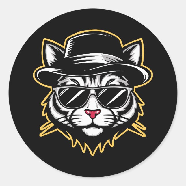 Coole Cat Fedora Sonnenbrille Runder Aufkleber (Vorderseite)