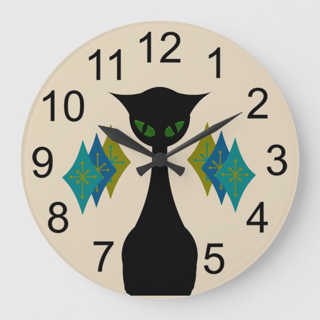 Coole Cat Mid Century Moderne Retro Wall Uhr (Vorderseite)