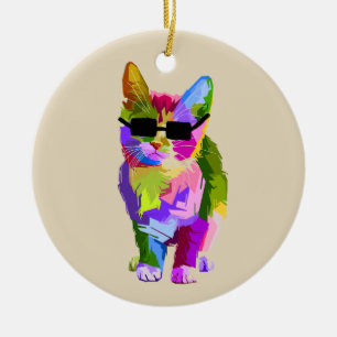 Coole Cat Pop Kunst mit Sonnenbrille Keramik Ornament