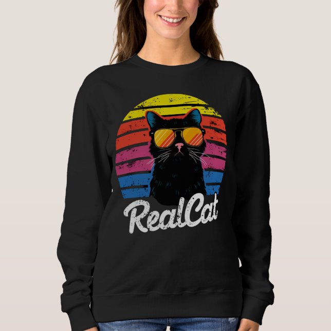 Coole Cat Retro Sonnenbrille Schwarze Katze Frauen Sweatshirt (Vorderseite)