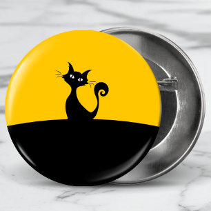 Coole Cat Silhouette Whimsical Cartoon Custom Button
