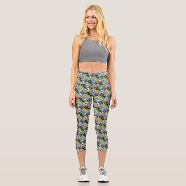 Coole Cat-Silhouetten auf Quiltplätzen Capri Leggings (Vorderseite)