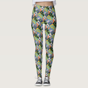 Coole Cat-Silhouetten auf Quiltplätzen Leggings