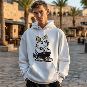 Coole Cat Streetwear – Selbstsicheres Cartoon-Mask Hoodie