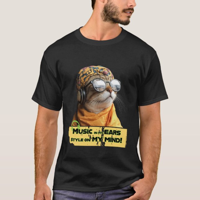 Coole Cat Vibes - Hipster Kitty mit Kopfhörer T-Shirt (Vorderseite)