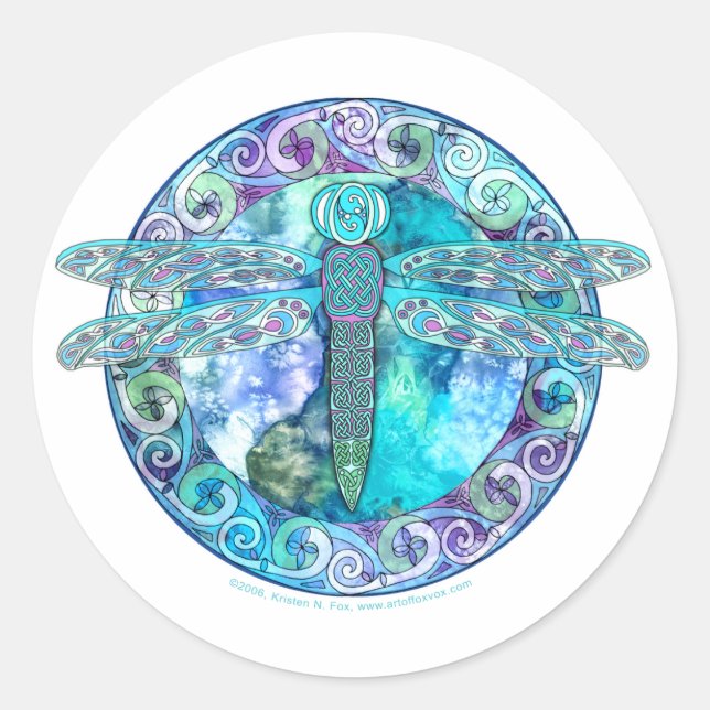 Coole Celtic Dragonfly Runder Aufkleber (Vorderseite)